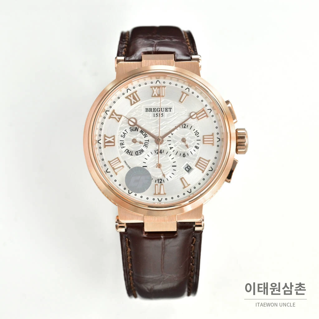 브레게 마린 5517 선버스트다이얼 크로커다일레더 오토매틱 40mm 로즈골드 케이스