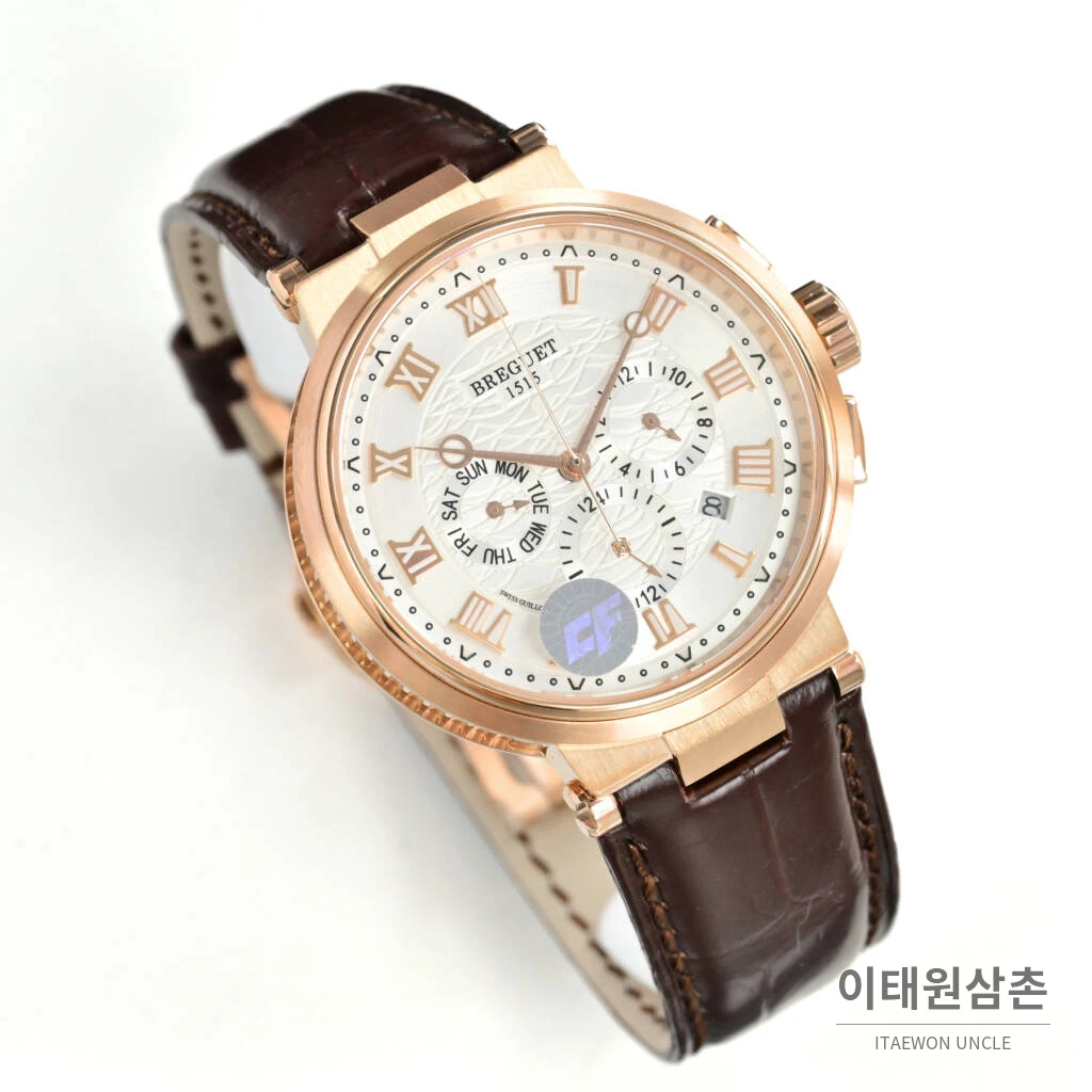 브레게 마린 5517 선버스트다이얼 크로커다일레더 오토매틱 40mm 로즈골드 케이스