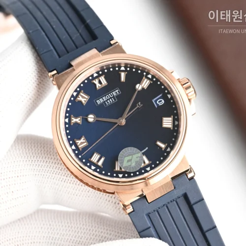 브레게 마린 오토매틱 40mm 네이비 다이얼 네이비 러버 스트랩 로즈골드 베젤 브레게 마린 오토매틱 40mm 네이비 다이얼 네이비 러버 스트랩 로즈골드 베젤