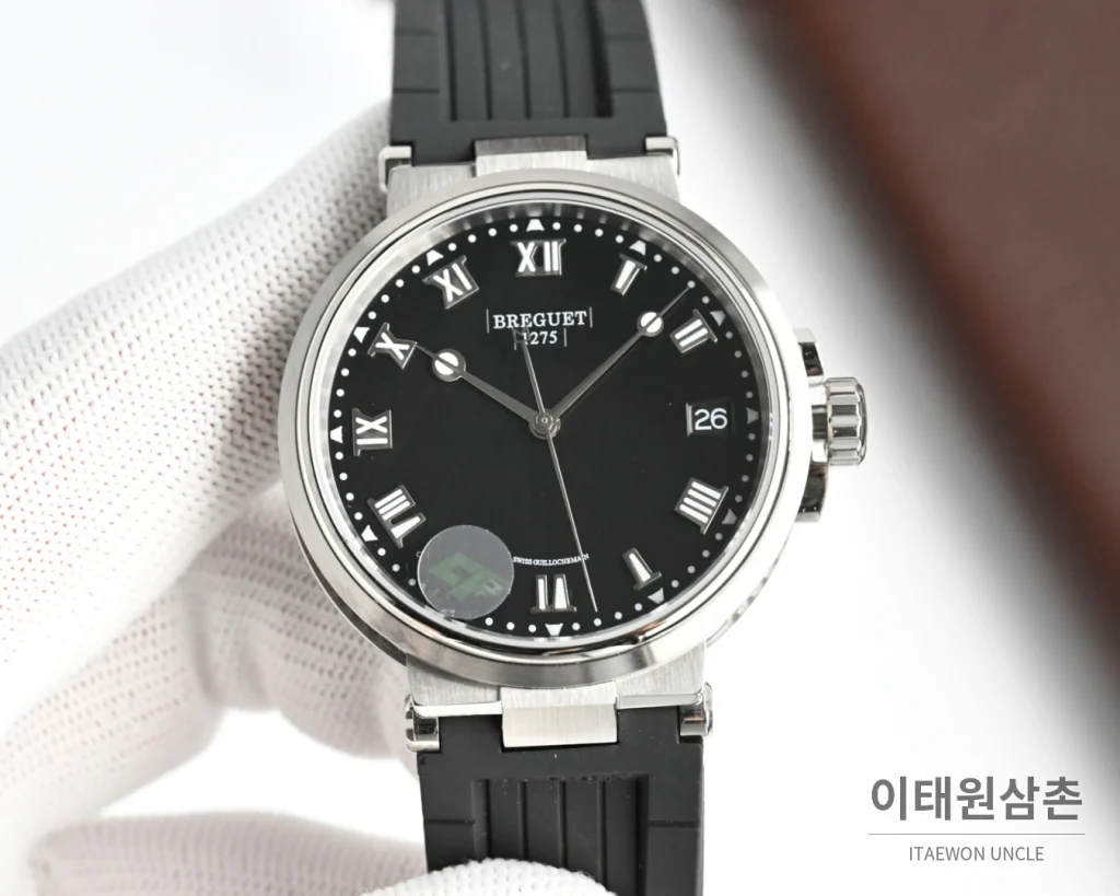 브레게 마린 오토매틱 40mm 블랙 다이얼 블랙 러버 스트랩