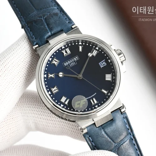 브레게 마린 오토매틱 40mm 네이비 다이얼 블루 가죽 스트랩 브레게 마린 오토매틱 40mm 네이비 다이얼 블루 가죽 스트랩