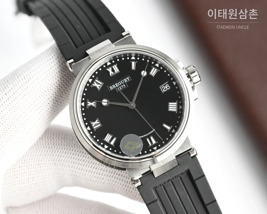 브레게 마린 오토매틱 40mm 블랙 다이얼 블랙 러버 스트랩