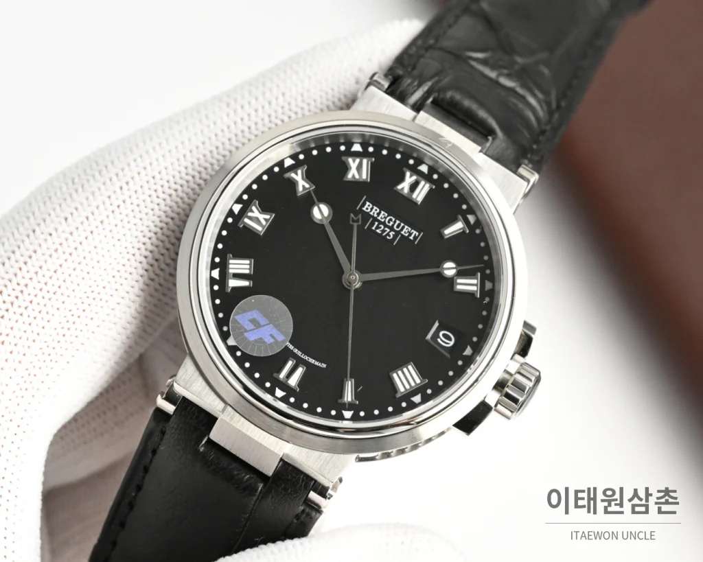 브레게 마린 오토매틱 40mm 블랙 다이얼 블랙 가죽 스트랩