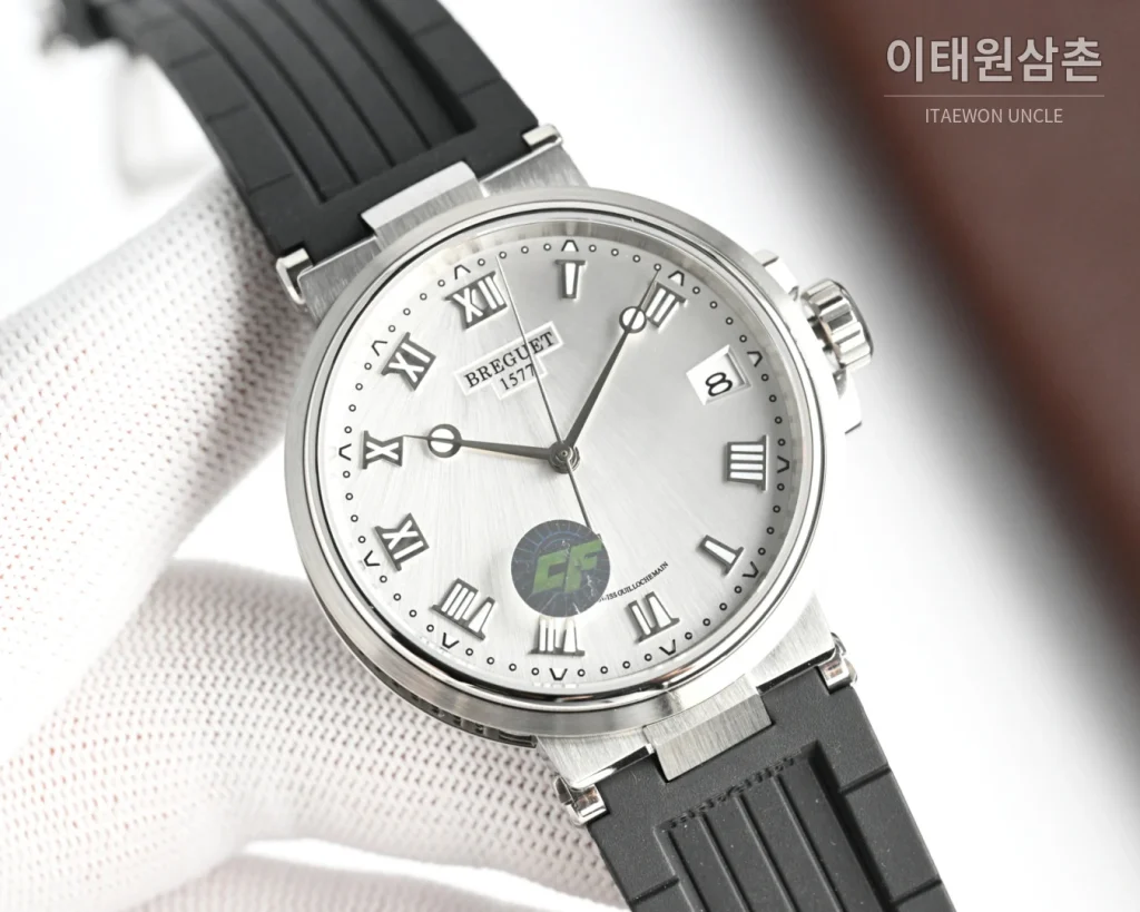 브레게 마린 오토매틱 40mm 블랙 다이얼 블랙 러버 스트랩