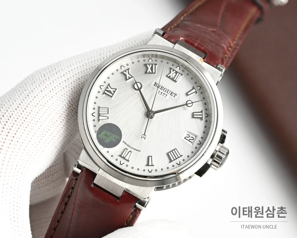 브레게 마린 오토매틱 40mm 네이비 다이얼 블루 가죽 스트랩