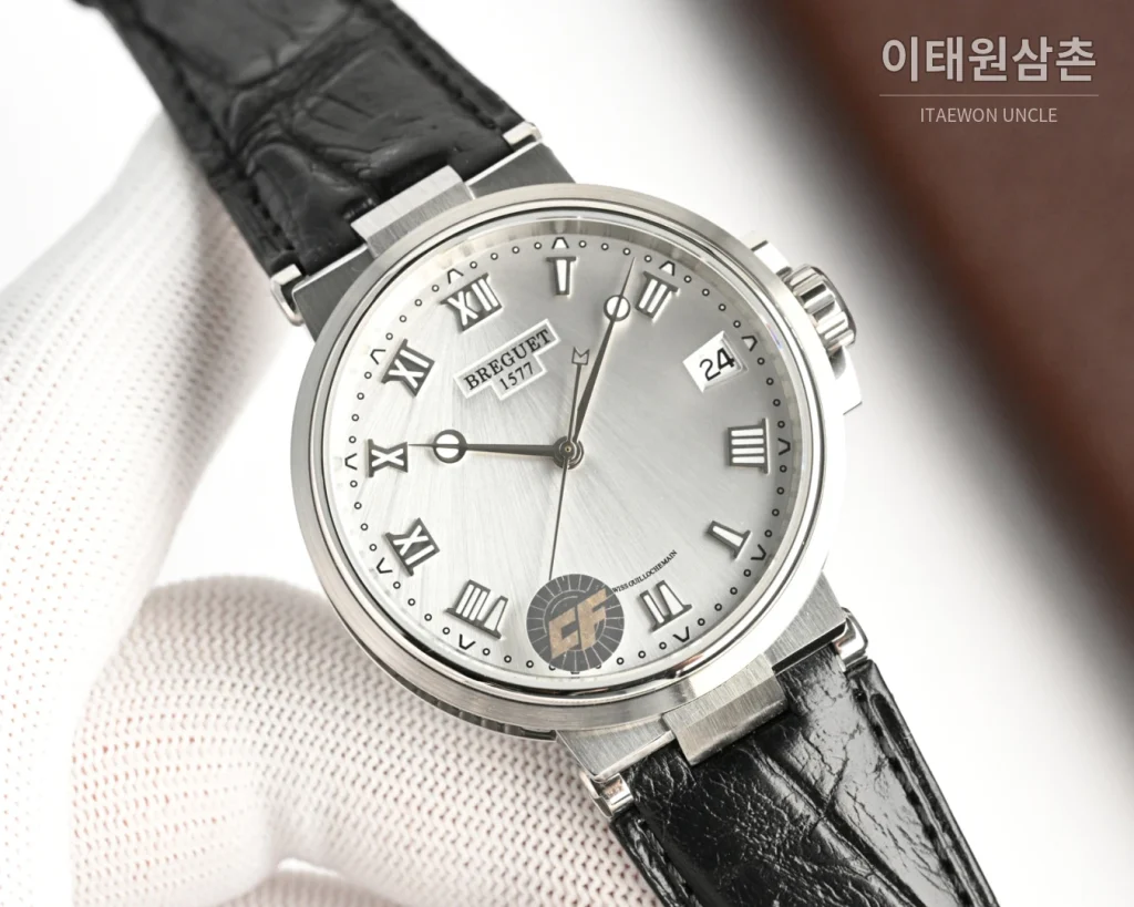 브레게 마린 오토매틱 40mm 블랙 다이얼 블랙 가죽 스트랩