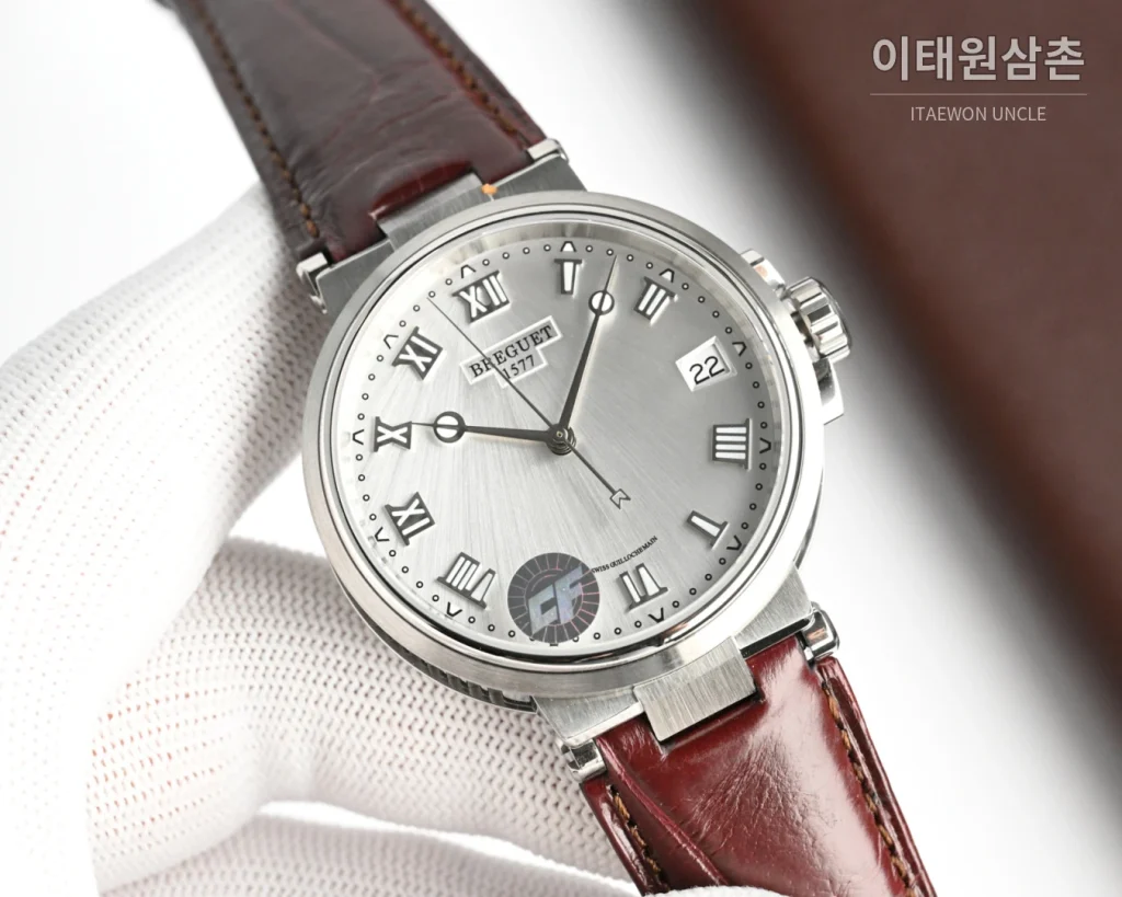 브레게 마린 오토매틱 40mm 네이비 다이얼 블루 가죽 스트랩