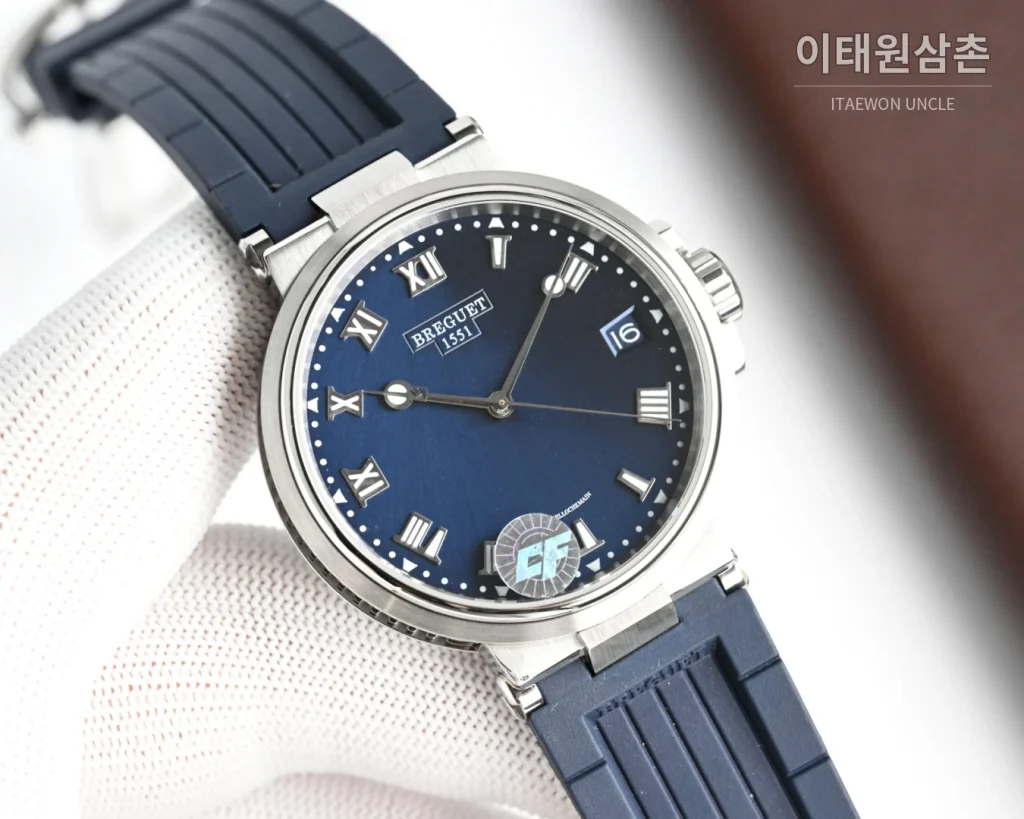 브레게 마린 오토매틱 40mm 블랙 다이얼 블랙 러버 스트랩