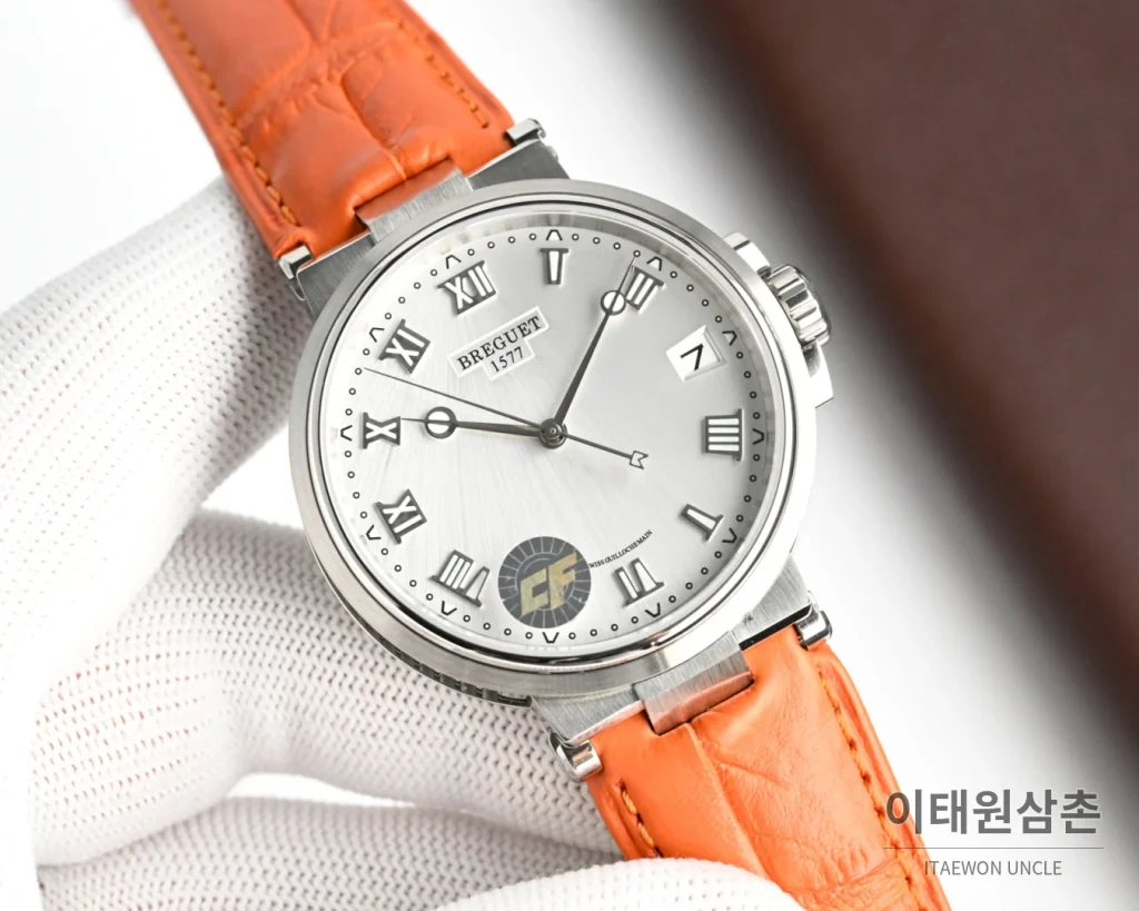 브레게 마린 오토매틱 40mm 네이비 다이얼 블루 가죽 스트랩