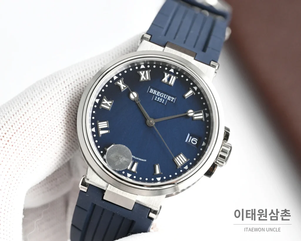 브레게 마린 오토매틱 40mm 블랙 다이얼 블랙 러버 스트랩
