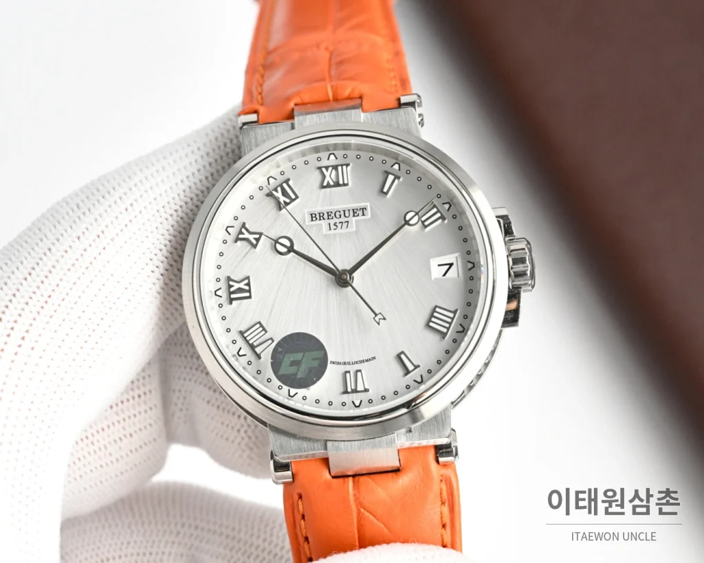 브레게 마린 오토매틱 40mm 네이비 다이얼 블루 가죽 스트랩