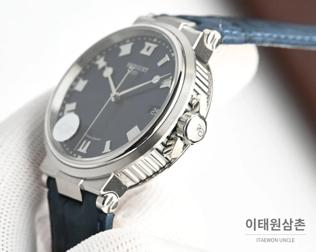 브레게 마린 오토매틱 40mm 네이비 다이얼 블루 가죽 스트랩