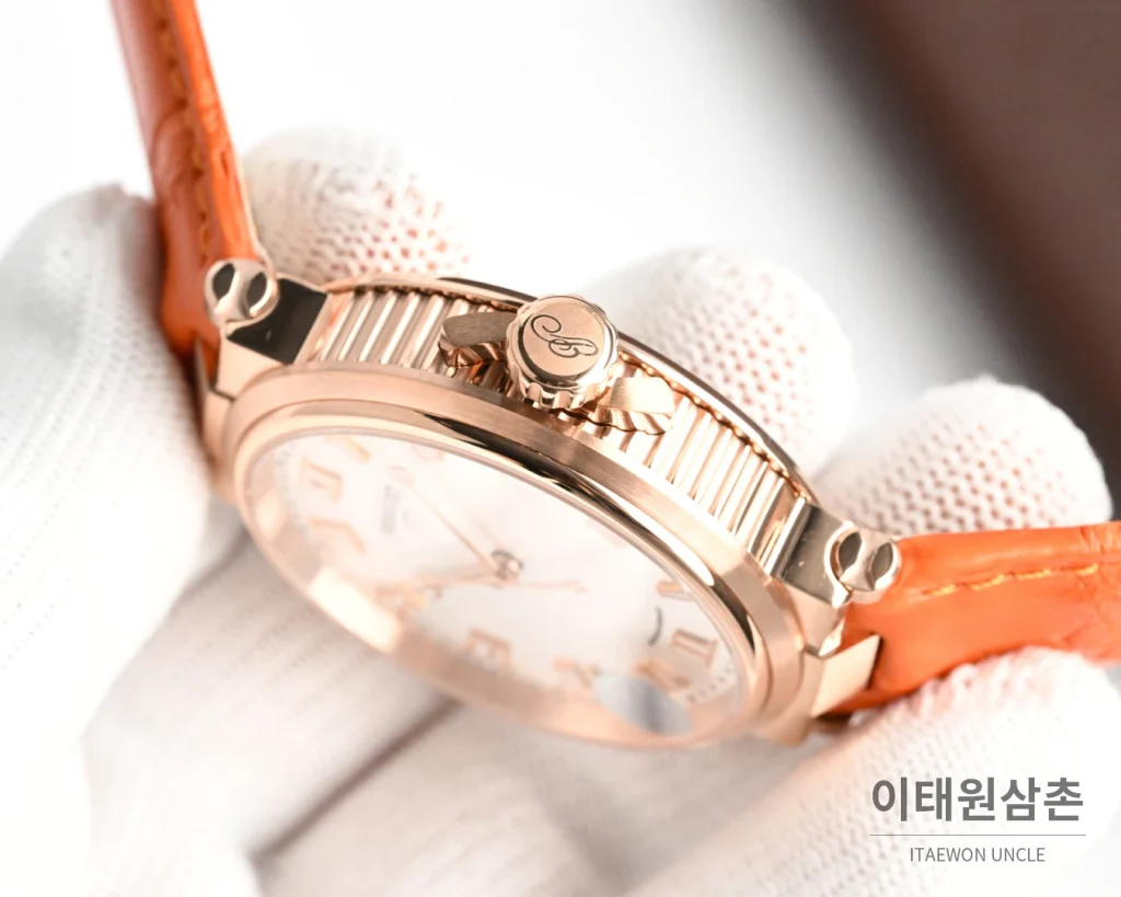 브레게 마린 오토매틱 40mm 블랙 다이얼 버건디 가죽 스트랩 로즈골드 케이스