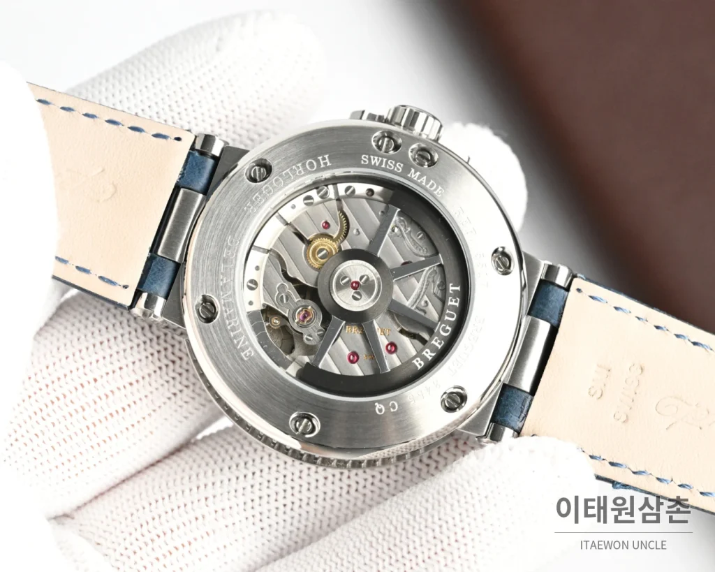 브레게 마린 오토매틱 40mm 네이비 다이얼 블루 가죽 스트랩
