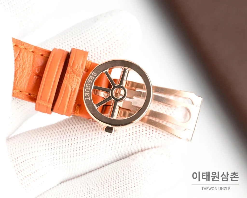 브레게 마린 오토매틱 40mm 블랙 다이얼 버건디 가죽 스트랩 로즈골드 케이스