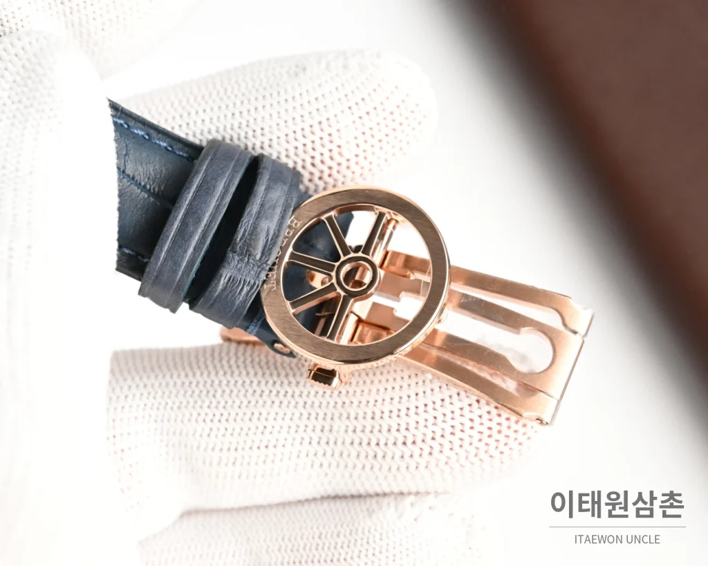 브레게 마린 오토매틱 40mm 블랙 다이얼 블랙 가죽 스트랩 로즈골드 케이스
