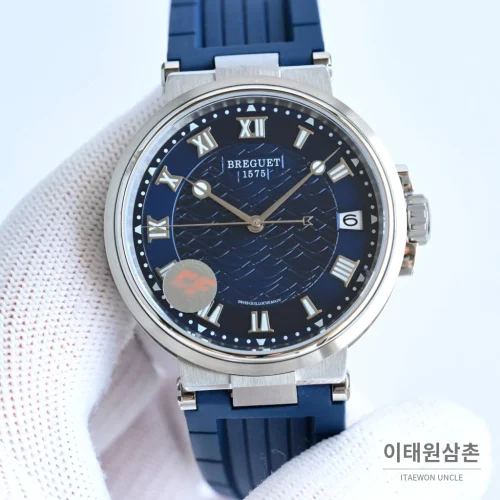 브레게 마린 선레이블루 다이얼 오토매틱 40mm 블루 러버 스트랩