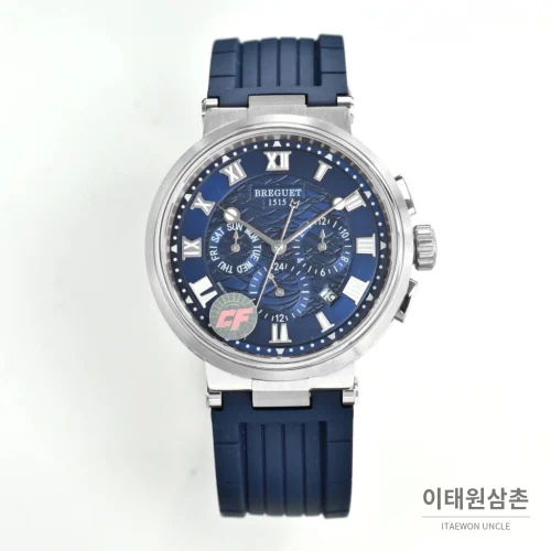 브레게 마린 선레이블루 다이얼 오토매틱 40mm 네이비 러버 스트랩