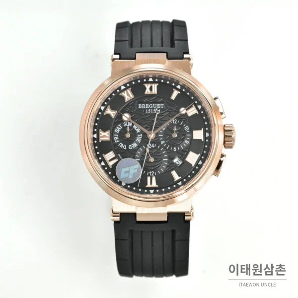 브레게 마린 선레이블루 다이얼 오토매틱 40mm 블랙 러버 스트랩 로즈골드 베젤 (3)