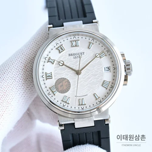 브레게 마린 선레이블루 다이얼 오토매틱 40mm 블랙 러버 스트랩