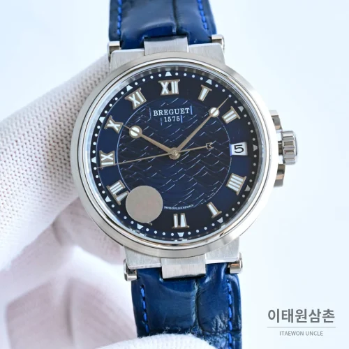 브레게 마린 선레이블루 다이얼 오토매틱 40mm 블루 가죽 스트랩 브레게 마린 선레이블루 다이얼 오토매틱 40mm 블루 가죽 스트랩