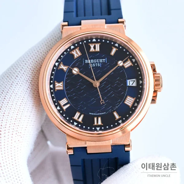 브레게 마린 선레이블루 다이얼 오토매틱 40mm 네이비 러버 스트랩 로즈골드 베젤 브레게 마린 선레이블루 다이얼 오토매틱 40mm 네이비 러버 스트랩 로즈골드 베젤