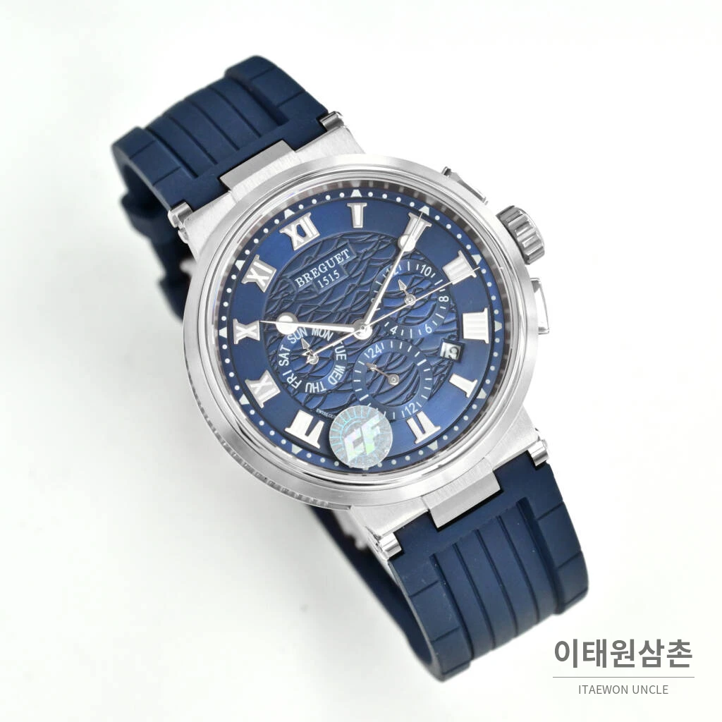 브레게 마린 선레이블루 다이얼 오토매틱 40mm 네이비 러버 스트랩