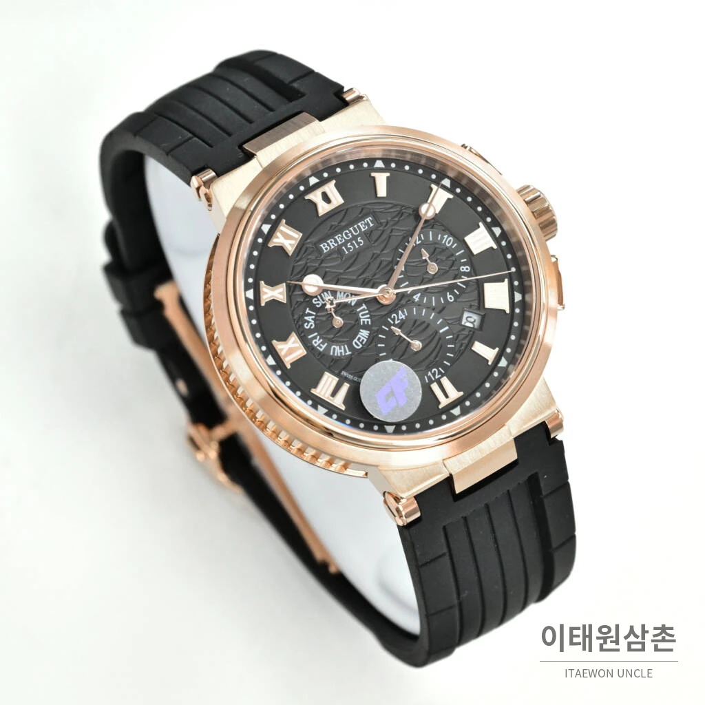 브레게 마린 선레이블루 다이얼 오토매틱 40mm 블랙 러버 스트랩 로즈골드 베젤 (3)