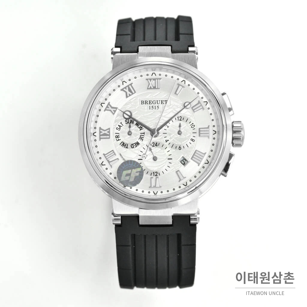 브레게 마린 선레이블루 다이얼 오토매틱 40mm 네이비 러버 스트랩