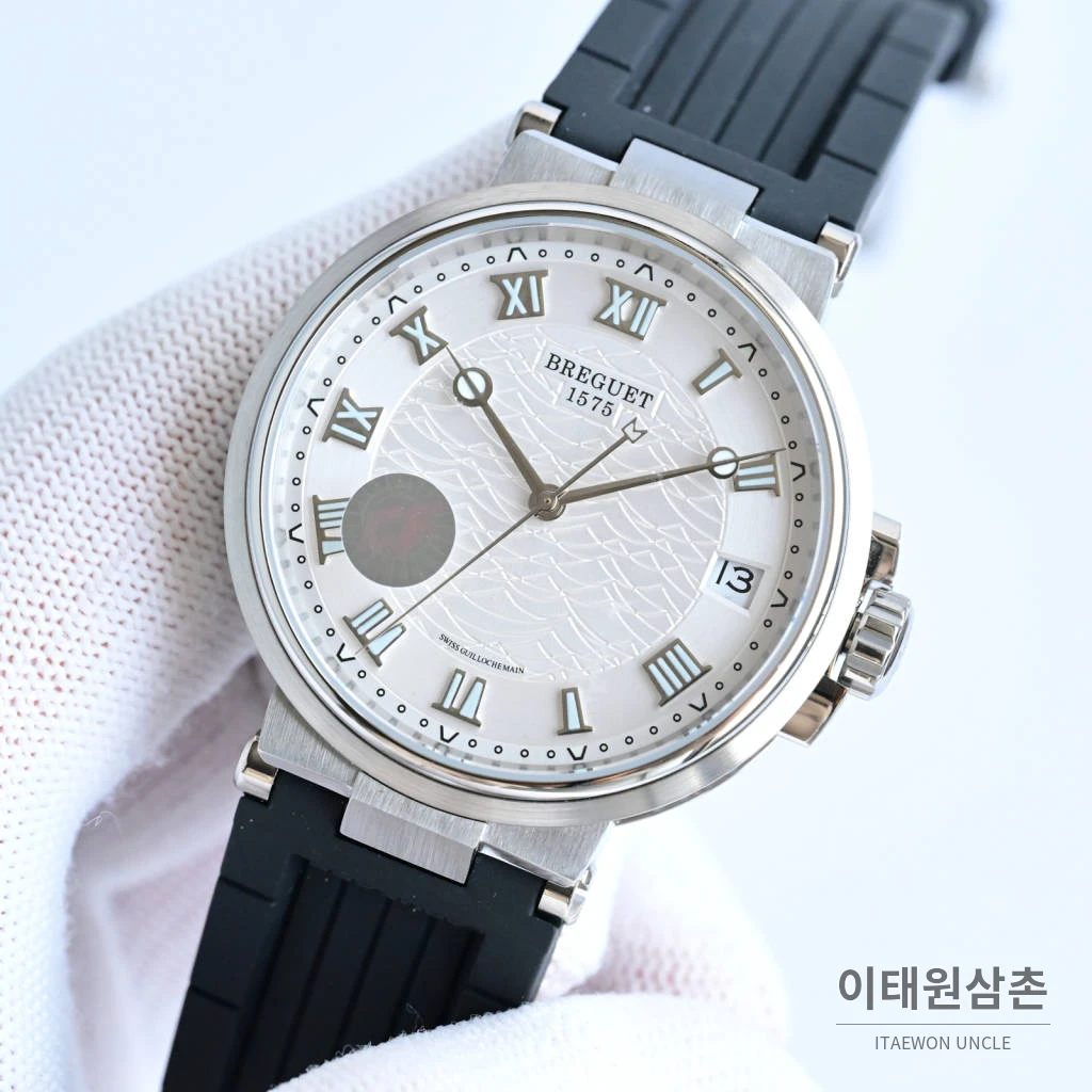 브레게 마린 선레이블루 다이얼 오토매틱 40mm 블랙 러버 스트랩