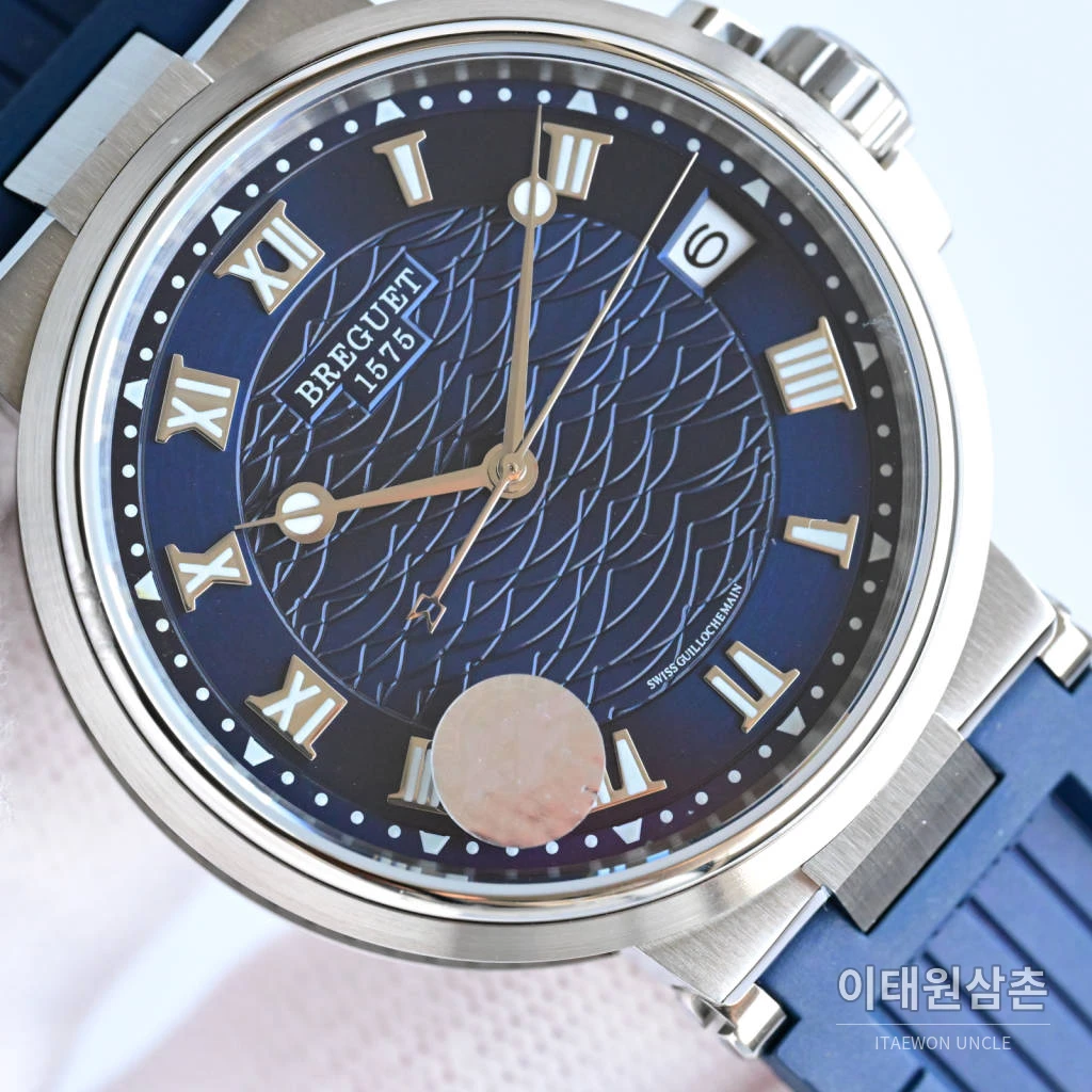 브레게 마린 선레이블루 다이얼 오토매틱 40mm 블루 러버 스트랩