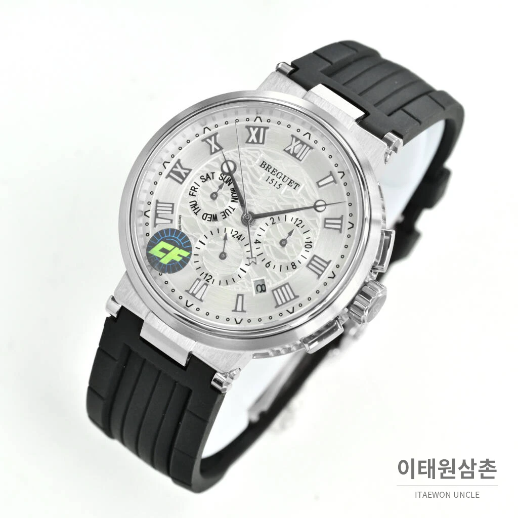 브레게 마린 선레이블루 다이얼 오토매틱 40mm 네이비 러버 스트랩