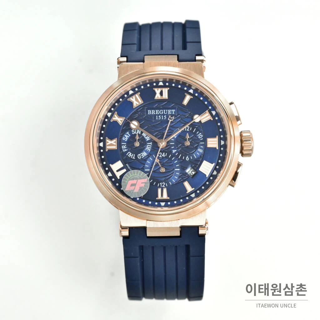 브레게 마린 선레이블루 다이얼 오토매틱 40mm 블랙 러버 스트랩 로즈골드 베젤 (3)