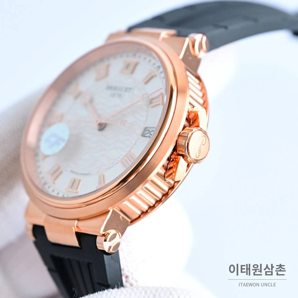 브레게 마린 선레이블루 다이얼 오토매틱 40mm 블랙 러버 스트랩 로즈골드 베젤 (2)