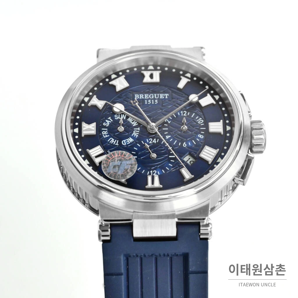 브레게 마린 선레이블루 다이얼 오토매틱 40mm 네이비 러버 스트랩