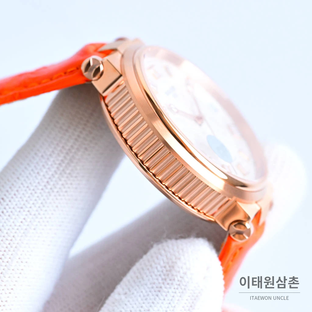 브레게 마린 선레이블루 다이얼 오토매틱 40mm 오렌지 가죽 스트랩 로즈골드 베젤