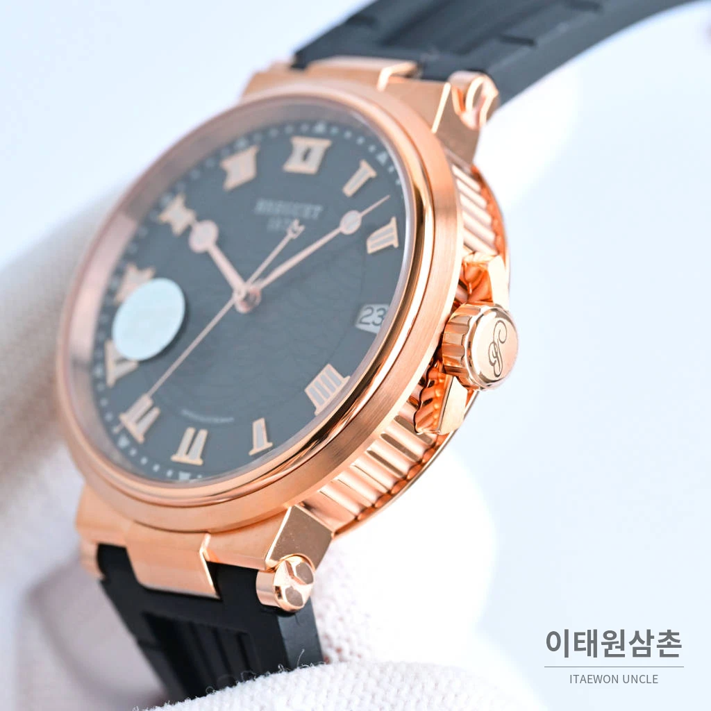 브레게 마린 선레이블루 다이얼 오토매틱 40mm 블랙 러버 스트랩 로즈골드 베젤