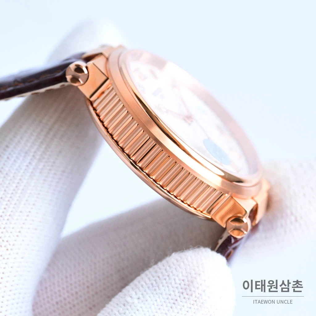 브레게 마린 선레이블루 다이얼 오토매틱 40mm 브라운 가죽 스트랩 로즈골드 베젤