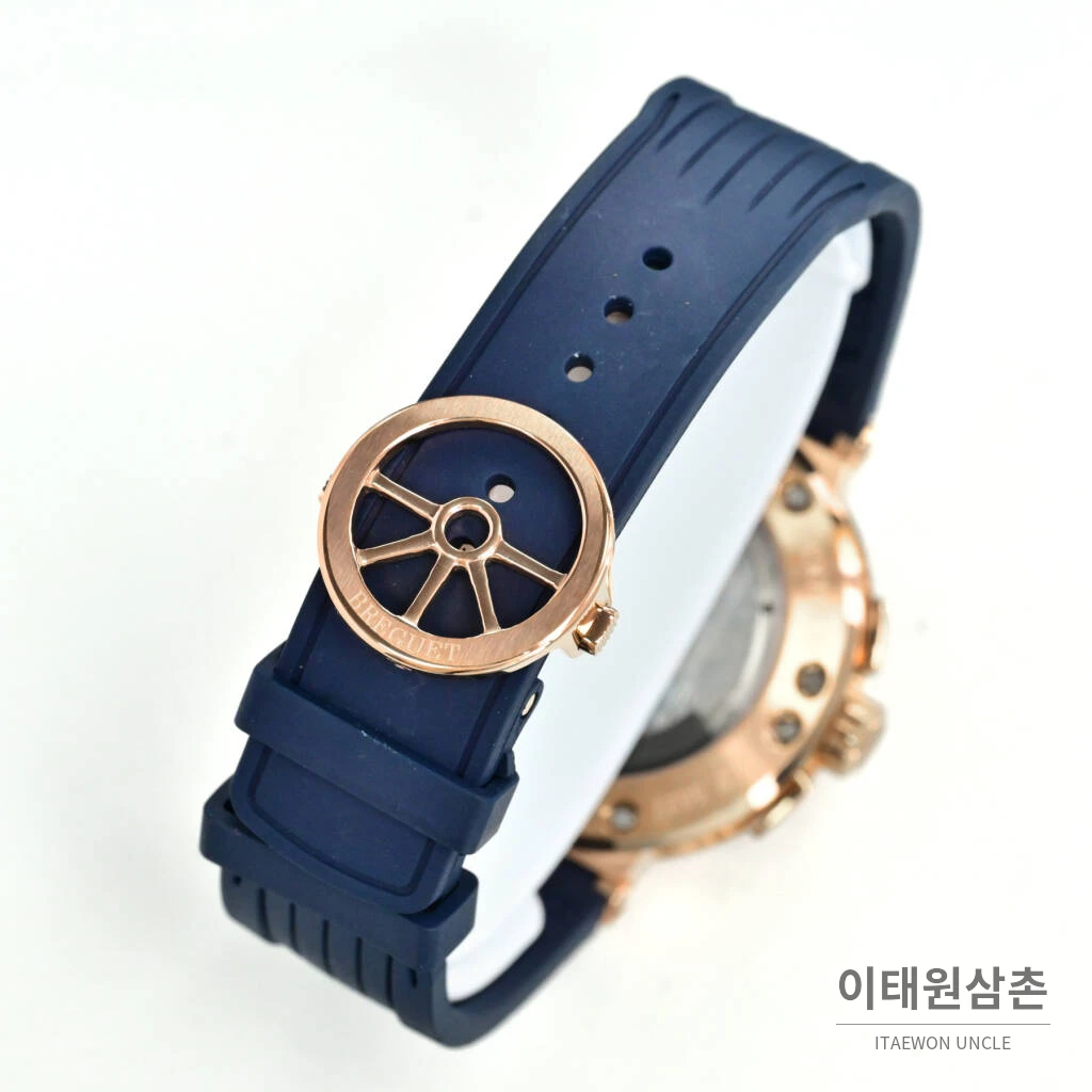 브레게 마린 선레이블루 다이얼 오토매틱 40mm 블랙 러버 스트랩 로즈골드 베젤 (3)