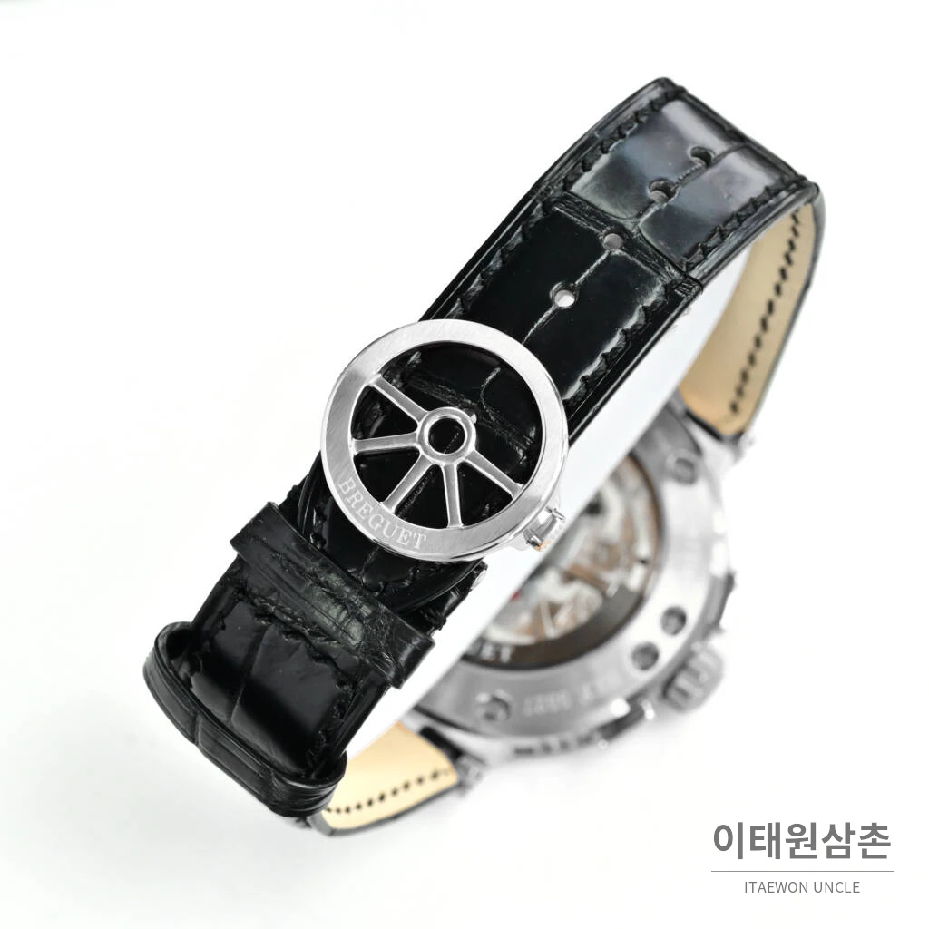 브레게 마린 선레이블루 다이얼 오토매틱 40mm 블랙 가죽 스트랩