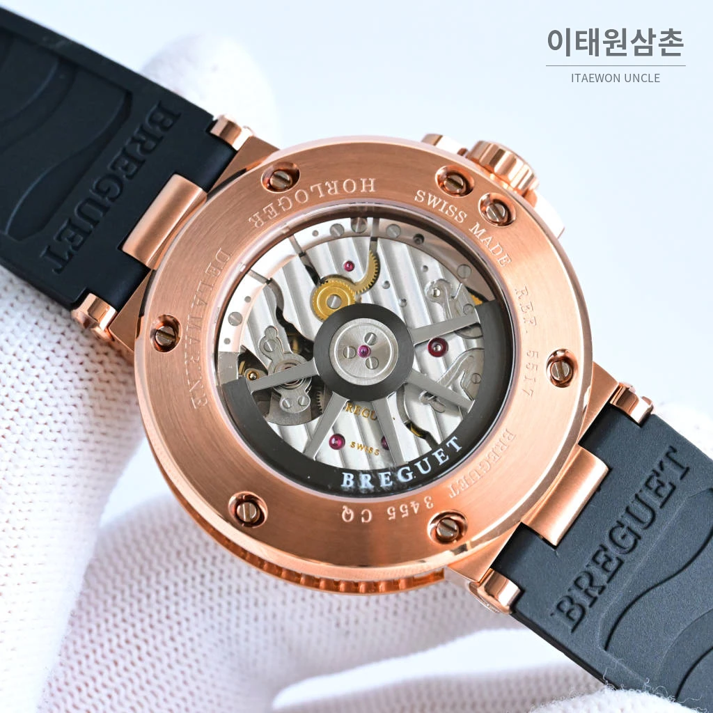 브레게 마린 선레이블루 다이얼 오토매틱 40mm 블랙 러버 스트랩 로즈골드 베젤 (2)