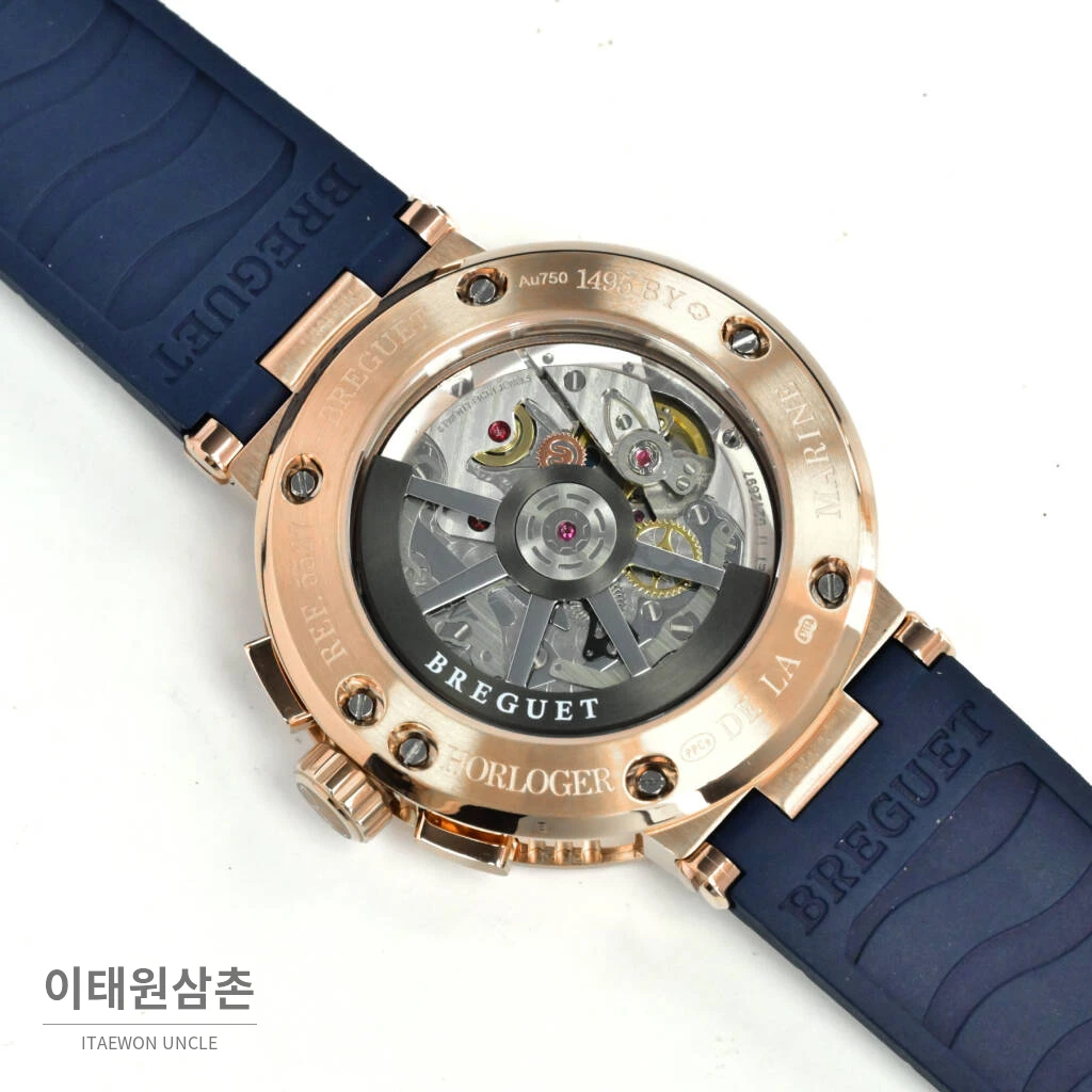 브레게 마린 선레이블루 다이얼 오토매틱 40mm 블랙 러버 스트랩 로즈골드 베젤 (3)
