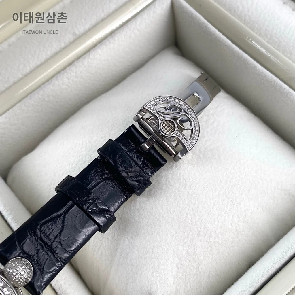 브레게 레인드네이플 18K 로즈골드 다이아몬드 오토매틱 33mm 자개 다이얼 블랙 가죽 스트랩 실버 베젤