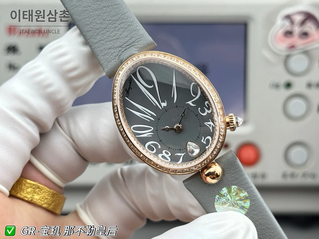 브레게 레인 드 네이플 로즈골드톤 크리스탈 베젤 차콜 그레이 다이얼 시계 36mm