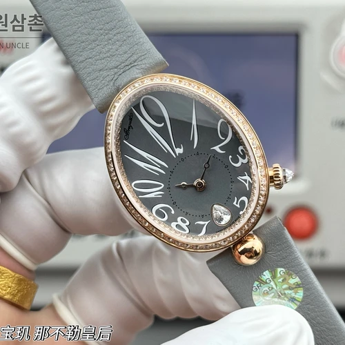 브레게 레인 드 네이플 로즈골드톤 크리스탈 베젤 차콜 그레이 다이얼 시계 36mm