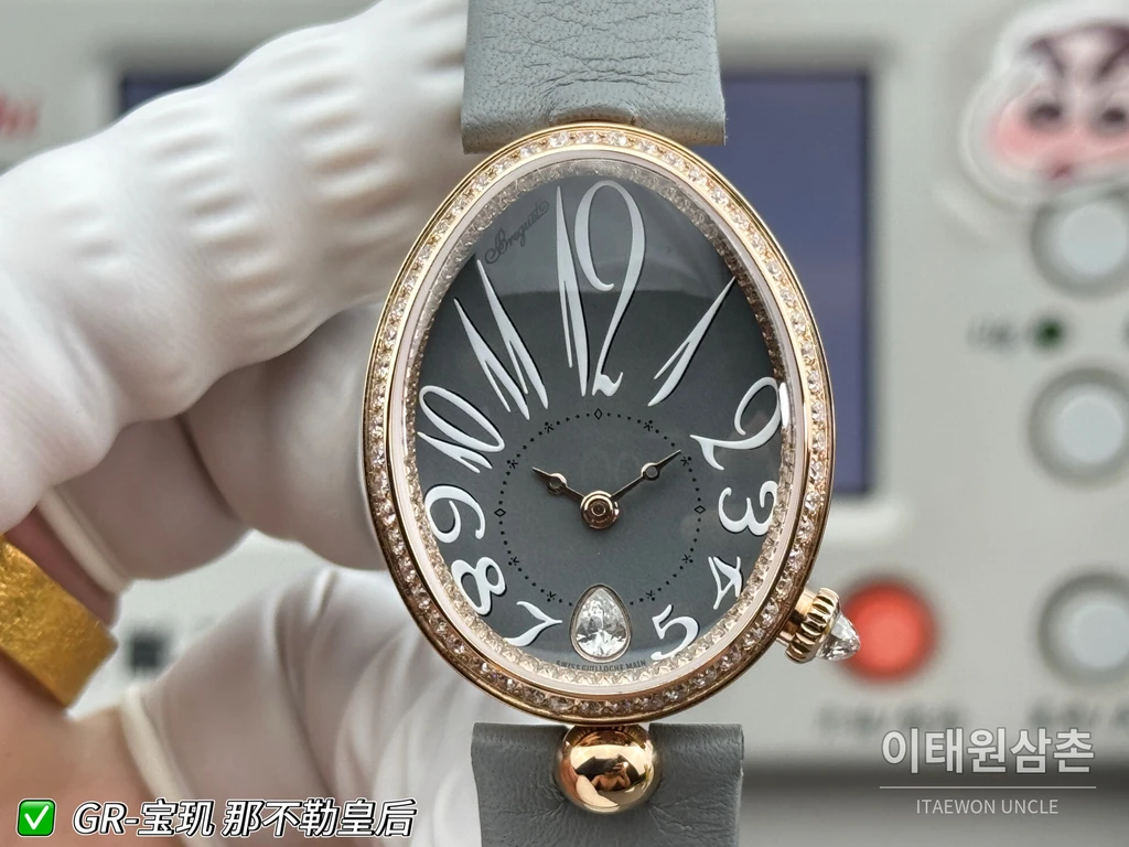 브레게 레인 드 네이플 로즈골드톤 크리스탈 베젤 차콜 그레이 다이얼 시계 36mm