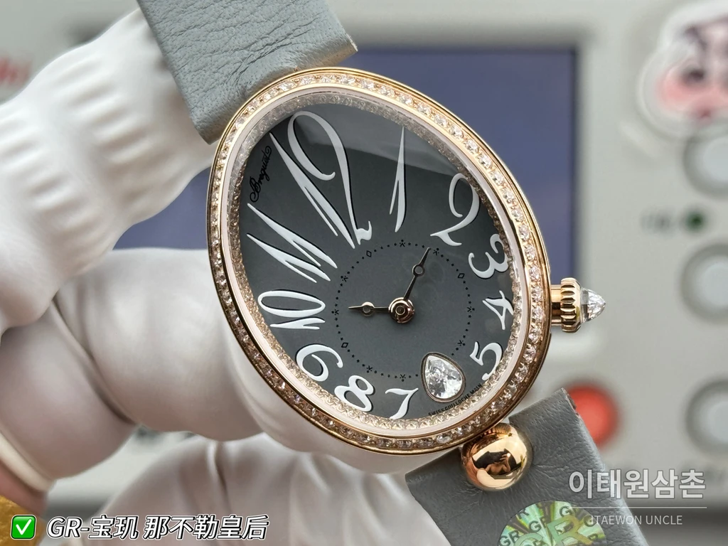 브레게 레인 드 네이플 로즈골드톤 크리스탈 베젤 차콜 그레이 다이얼 시계 36mm