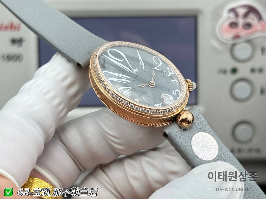 브레게 레인 드 네이플 로즈골드톤 크리스탈 베젤 차콜 그레이 다이얼 시계 36mm
