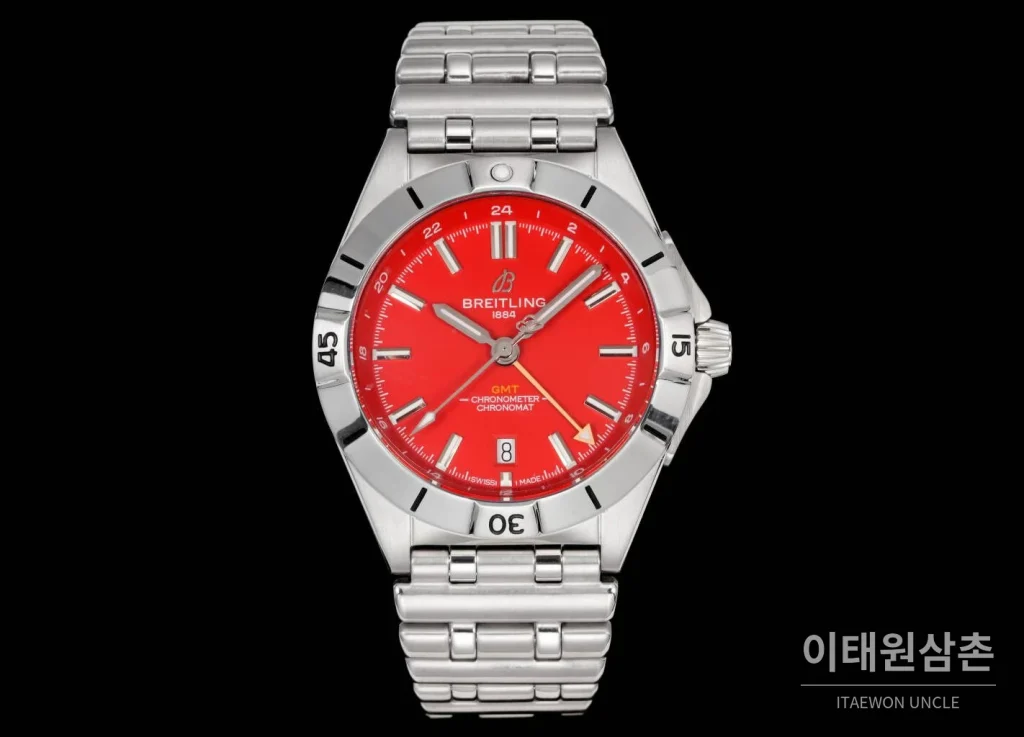 브라이틀링 크로노맷 오토매틱 GMT 40 레드다이얼 스틸 브레이슬릿 40mm