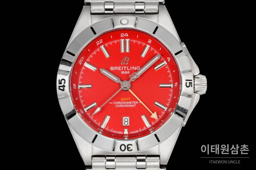 브라이틀링 크로노맷 오토매틱 GMT 40 레드다이얼 스틸 브레이슬릿 40mm